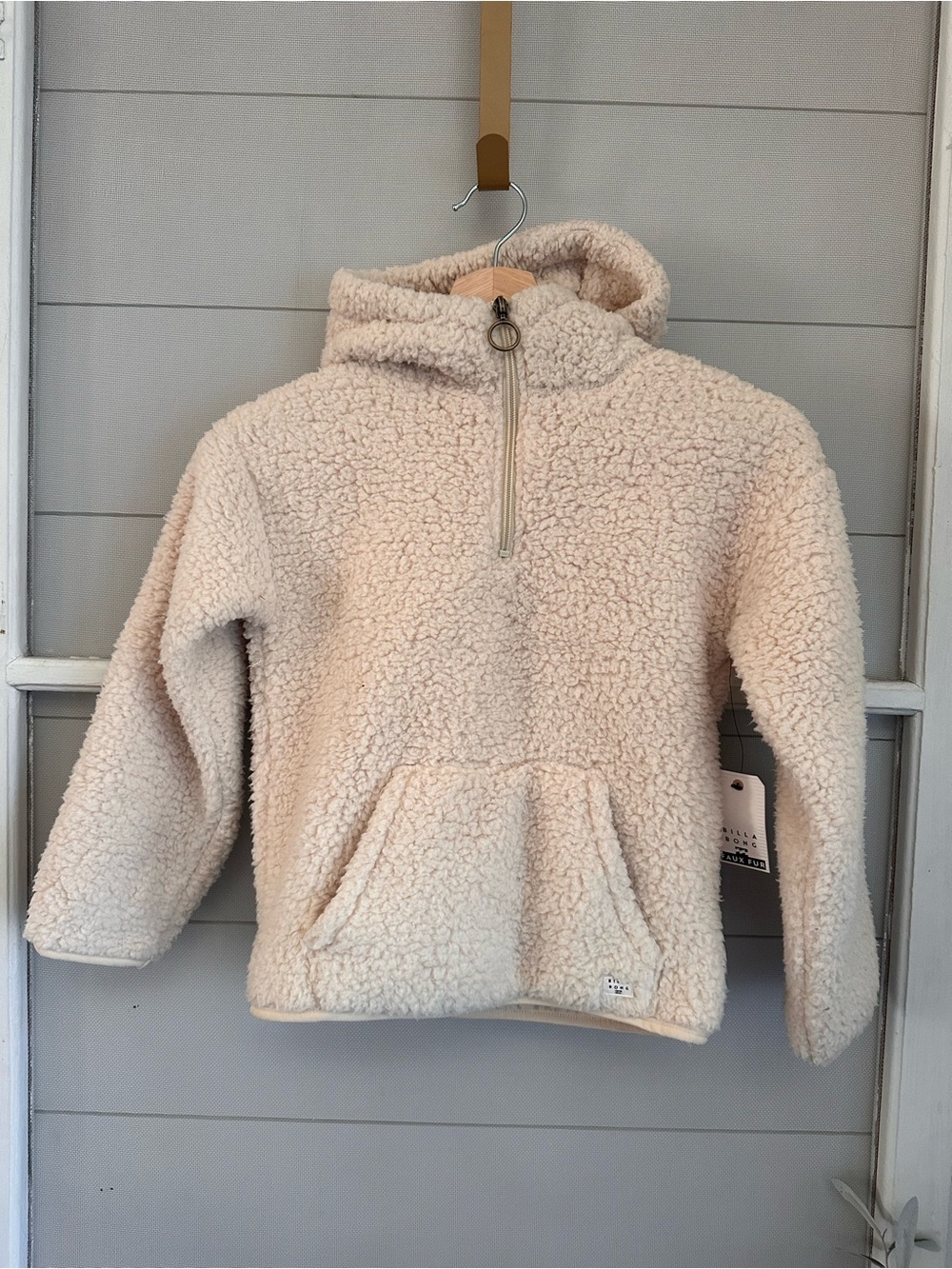 NEW Kids Billabong Cream Sherpa Half-Zip Hooded Pullover